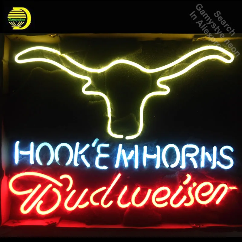 Неоновая вывеска для организаций и магазинов крюк Mhorns Budweise стеклянная трубка