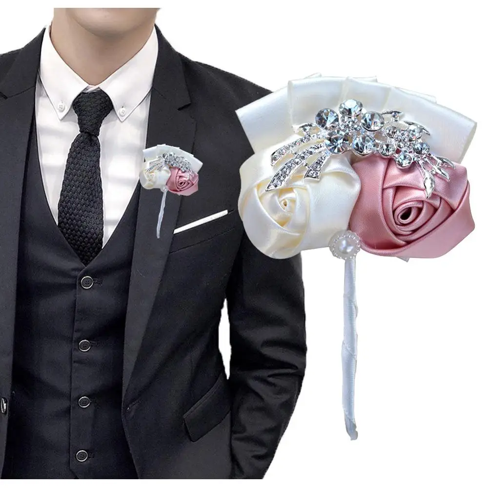 2 шт./лот бутоньерка ручной работы из шелка с бриллиантами классические