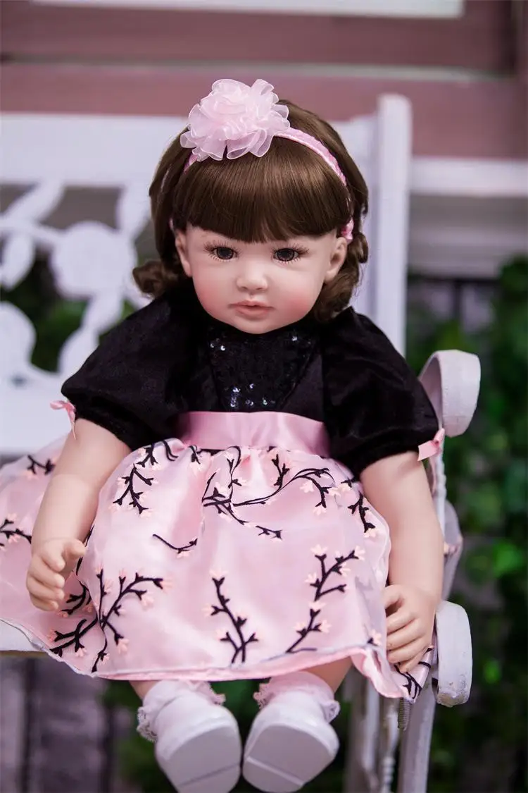 2018 Новый Boneca Reborn девушка куклы розовое платье принцессы короткие вьющиеся волосы