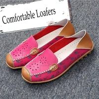 ballet summer flower print women leather shoes woman flat flexible nurse peas loafers