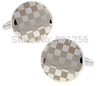 

Free shipping Cuff Links silver color round laser check design copper material men cufflinks whoelsale&retail