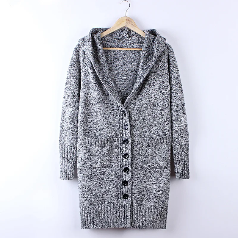 Korean version of the ride in long hooded single-breasted large pocket women sweater thickened long-sleeved cardigan 17179 |