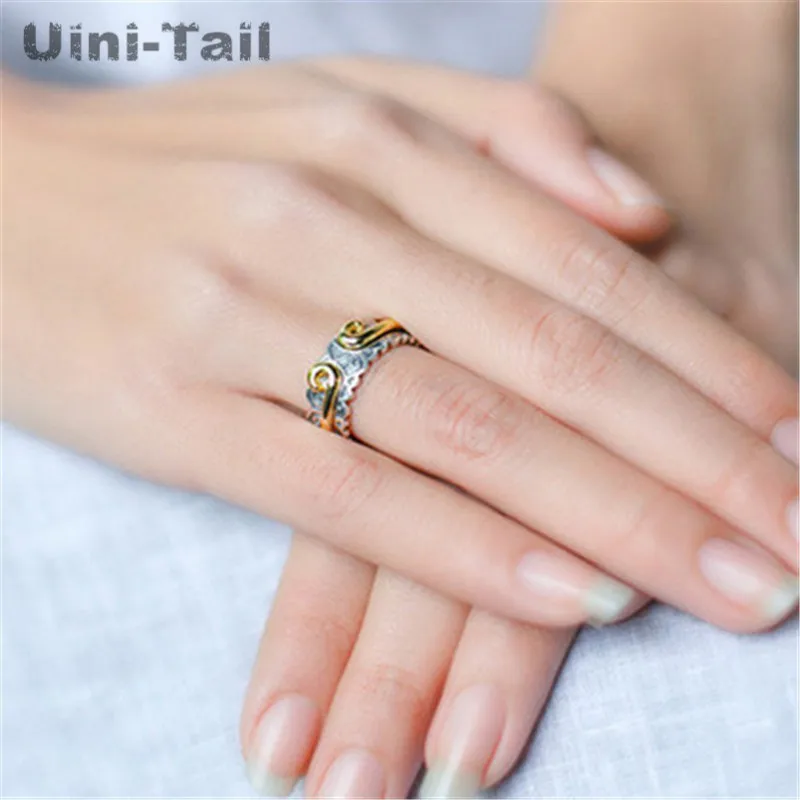 Uini-Tail Горячая новинка 925 тибетское серебряное солнце Wukong тугое заклинание ретро кольцо темпераментная дикая фотосессия больше одежды GN968 (art.: 7aafcade5) - 7aafcade5
