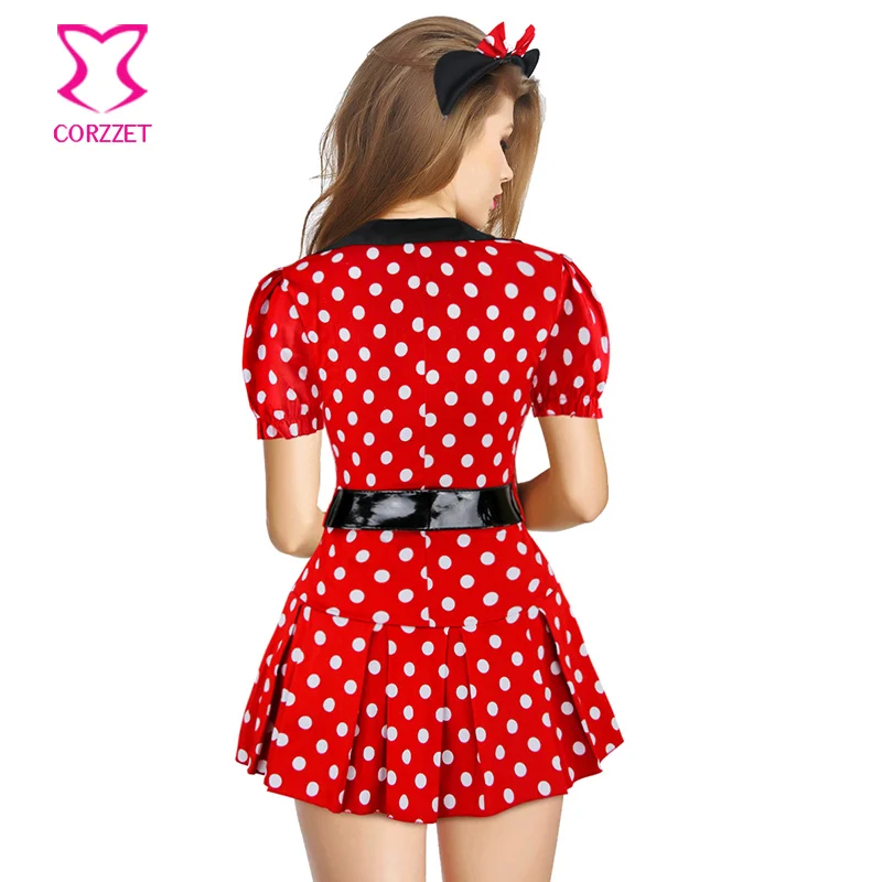 Женский вечерний костюм в горошек красный или белый озорной мышки для косплея