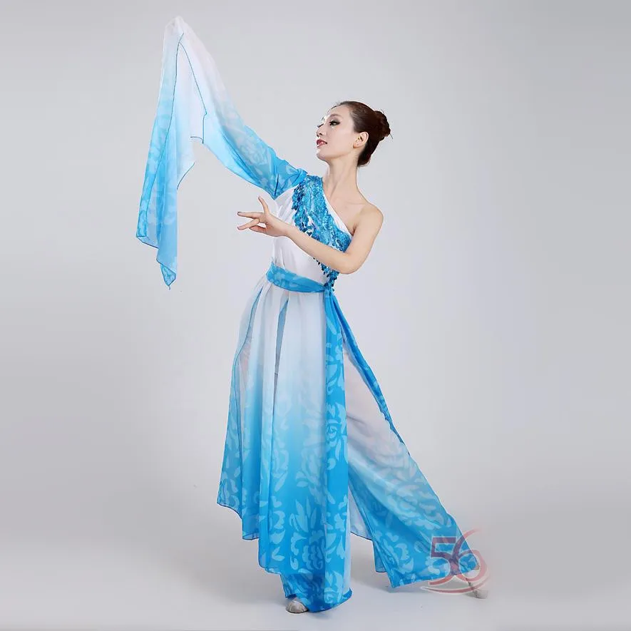 Женский синий поэтический костюм с водными рукавами Китайская классическая