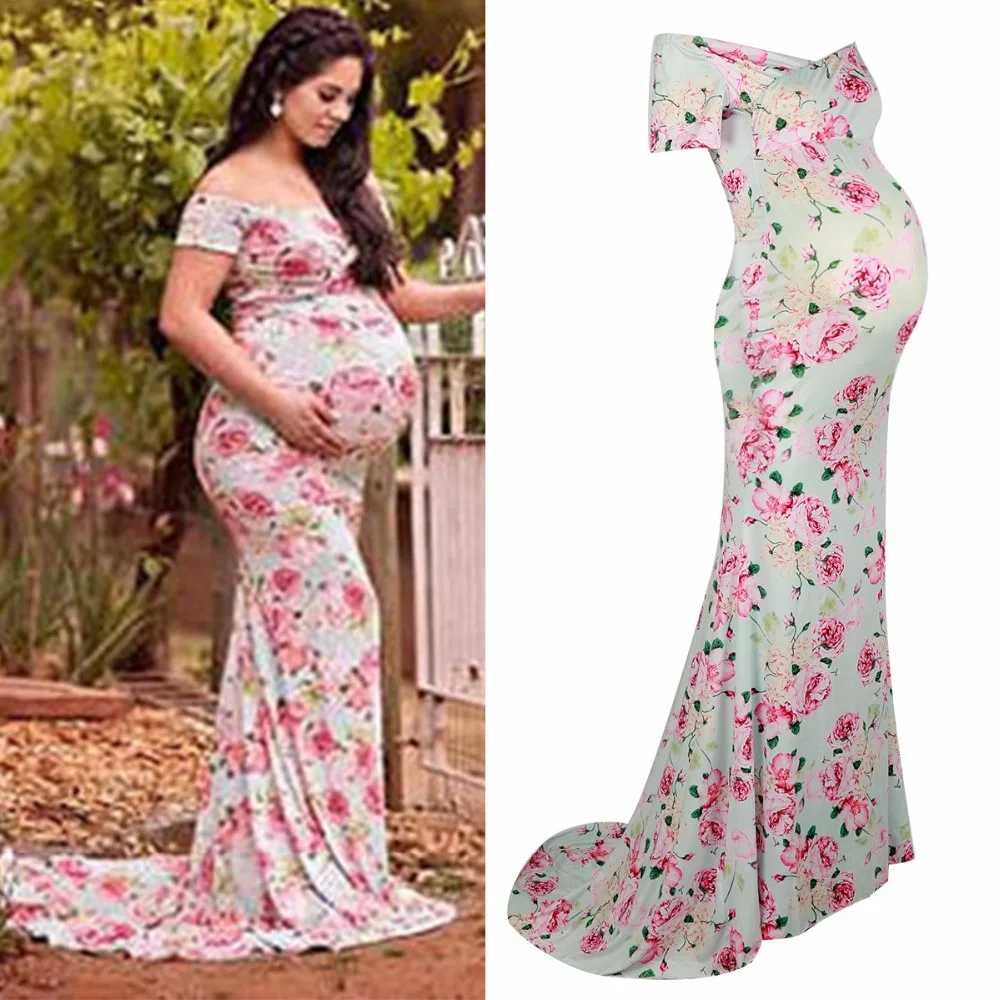 Puseky Nursing Maternity Clothing Photography Props Woman Maxi Dress Floral Long Length Clothes for Pregnant Women Pregnancy | Мать и