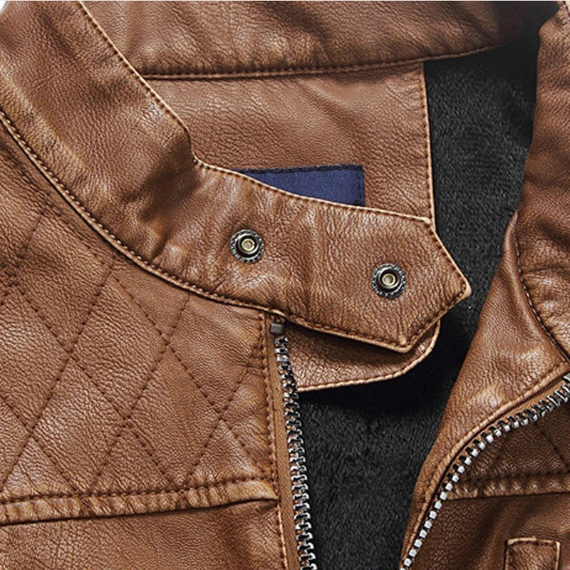 Мужская кожаная Осенняя теплая куртка мотоциклетная Толстая флисовая на молнии