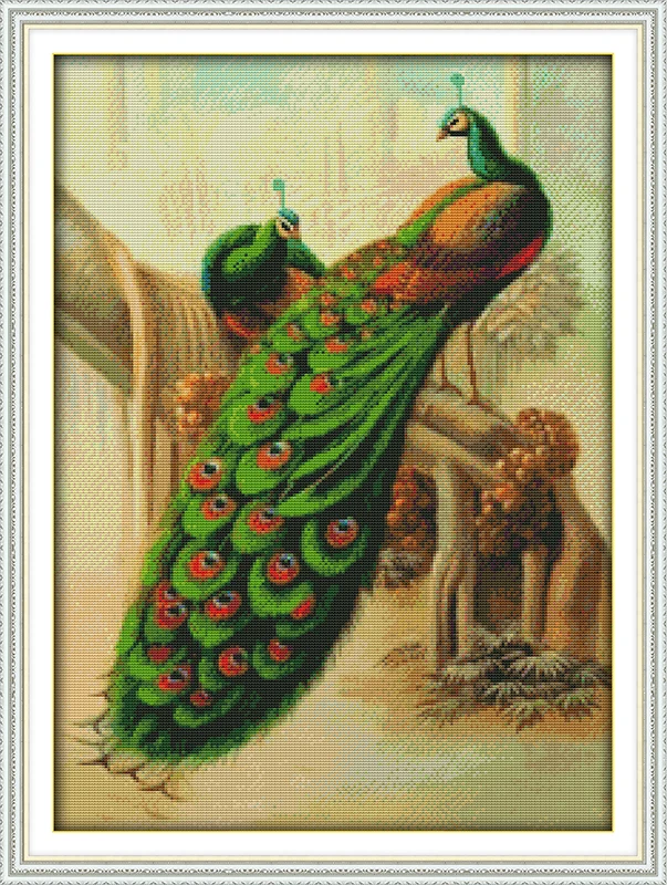 

The peacock couples (2) cross stitch kit 14ct 11ct pre stamped canvas cross stitching embroidery DIY handmade needlework