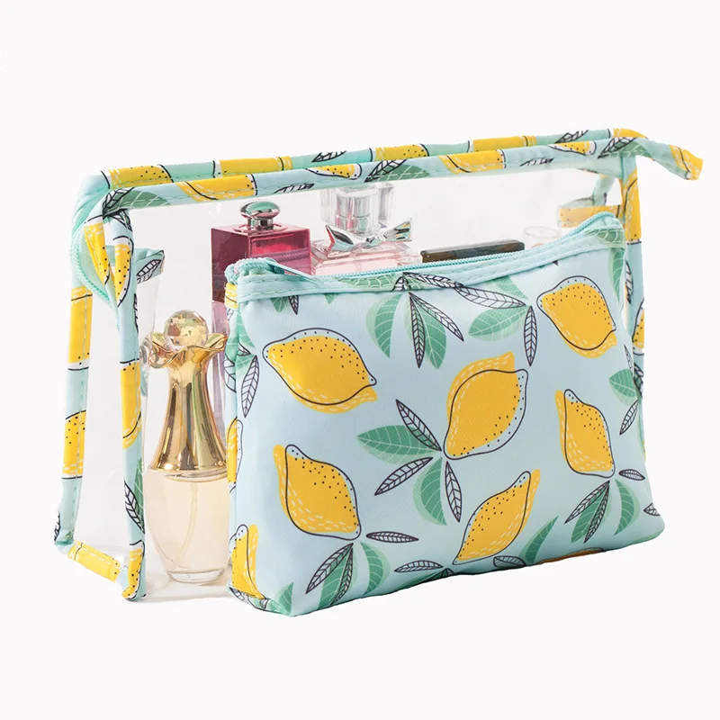 

2 Pcs Sets Women PVC Lovely Cosmetic Bag Animal Cartoon Washiong Toiletry Kits Makeup Bag Female Travel Organizer Neceser Mujer