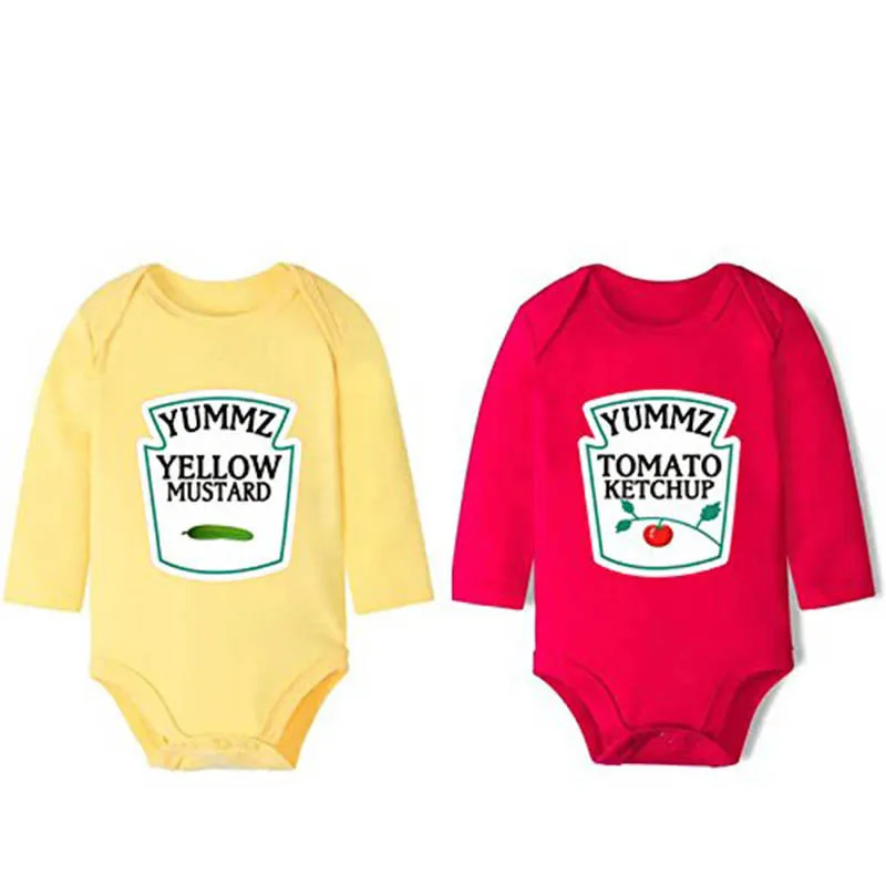 

YSCULBUTOL Cotton Long Sleeve Ketchup and Mustard Set Bodysuits Twins Outfit One Piece Cute Funny Clothing