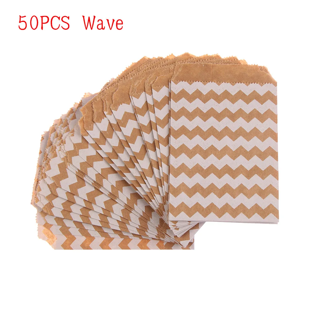 50PCS Wave 50 шт. 15*10 см волнистая Крафт-Бумага конфеты печенья сумки упаковка мешок попкорн мешок день рождения упаковочные принадлежности кондитерский инструмент - Цвет: 50PCS Wave