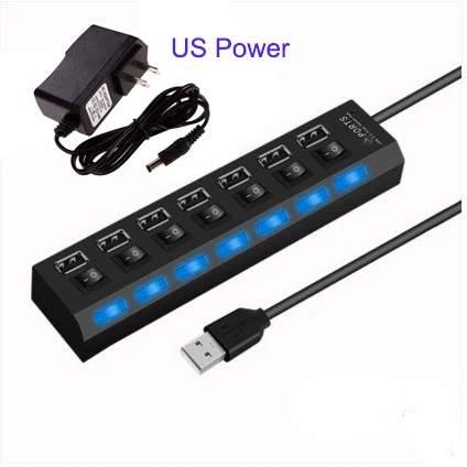 7 ports black US Twofro usb-хаб 2,0 портативный 4/7 портов с европейской вилкой питания USB 2,0 концентратор разветвитель кабель адаптер для Macbook ПК ноутбук планшет - Цвет: 7 ports black US