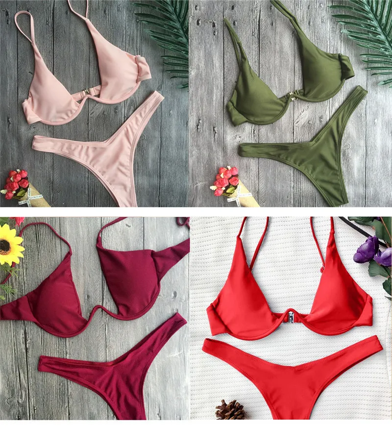 Бразильский купальник бикини 2018 с вырезами стринги купальный костюм высокая