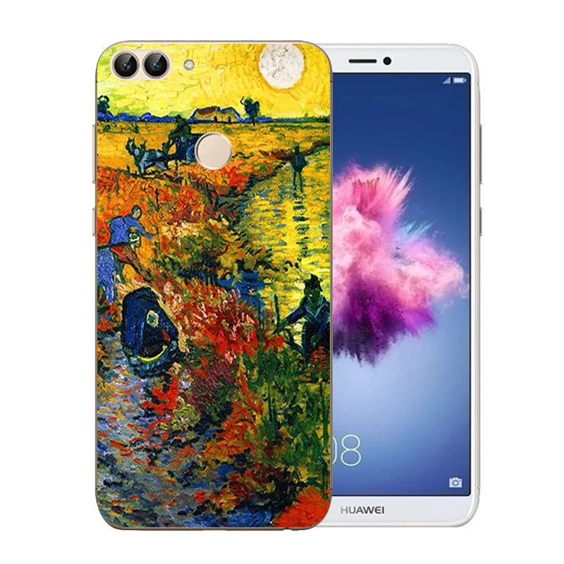 5.65&quot for Huawei P Smart Transparent Soft TPU Enjoy 7S Silicone FIG-L21 FIG-LX1 LX2 LX3 Van Gogh Pattern |