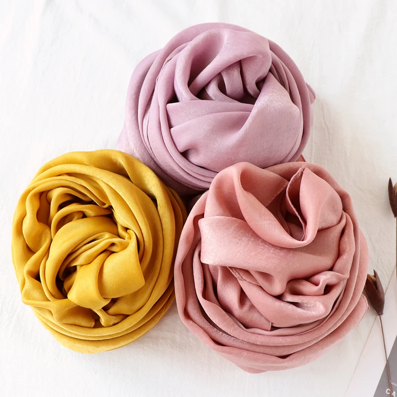 Цельный Новый женский Одноцветный Шелковый платок hijabs обертывания мягкие