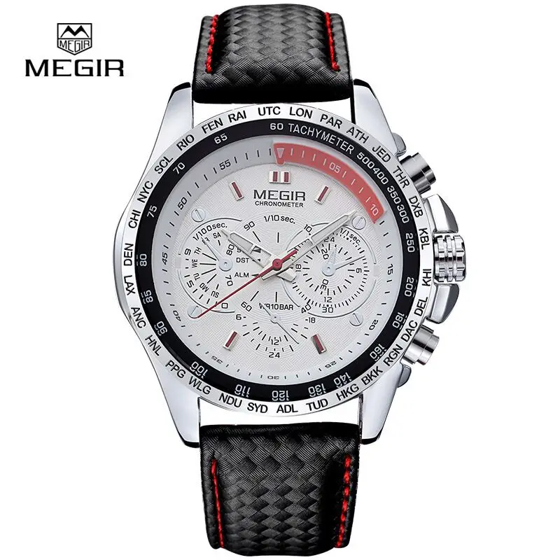 Часы Megir мужские спортивные кварцевые повседневные кожаные аналоговый дисплей