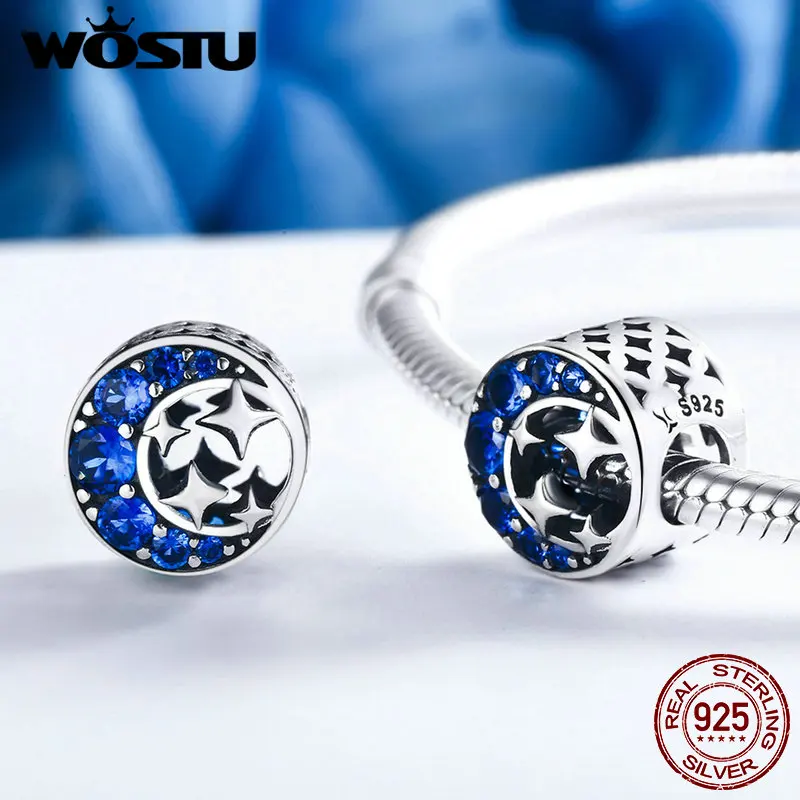 WOSTU 925 пробы Серебряный чудесная ночь, луна и звезды Бусины Подходят WST браслет DIY ювелирные изделия подарок CQC184