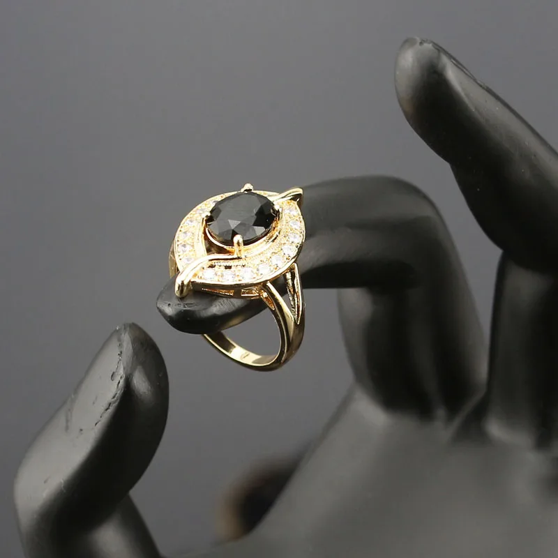 Черный Кристалл Свадебный комплект ювелирных изделий для Для женщин золотой