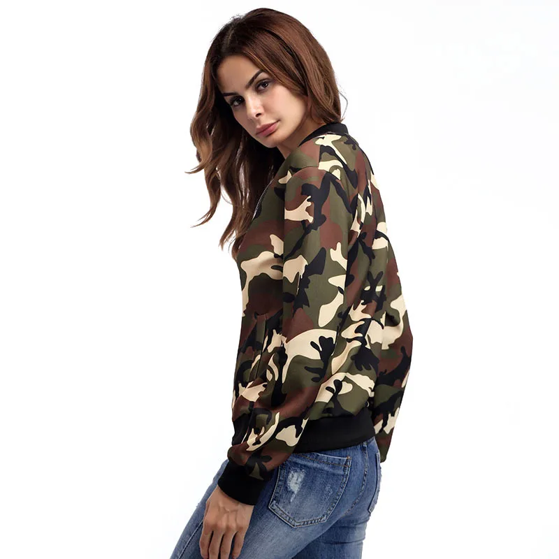 Женская Осенняя камуфляжная байкерская куртка облегающая куртка-бомбер с