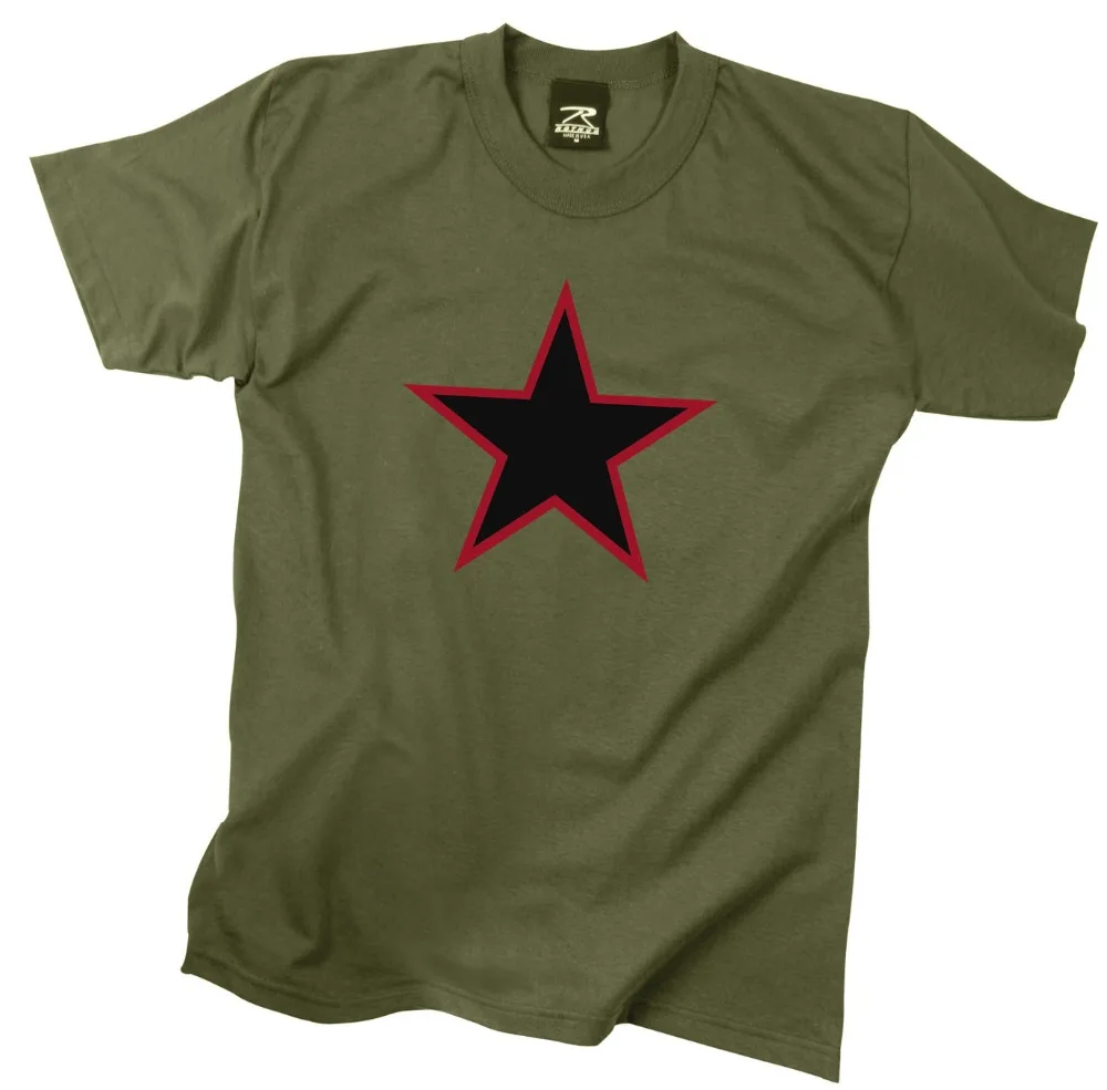 

China Red Star T-Shirt Olive Drab 2019 Summer New Fashion Slim 100% Cotton Short Sleeve Printed Fitness Screen Printing T Shirts