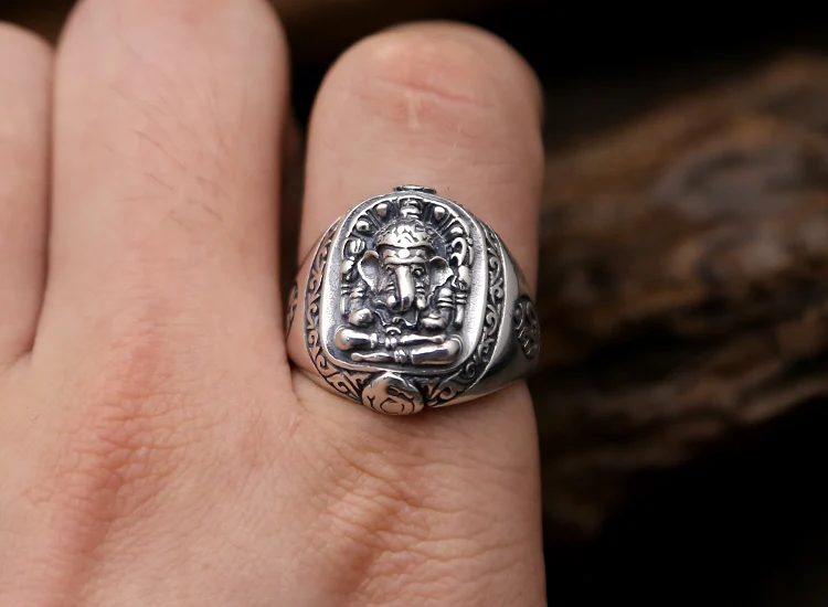 Мужское кольцо в виде слона из чистого серебра 925 пробы Винтажное стиле панк