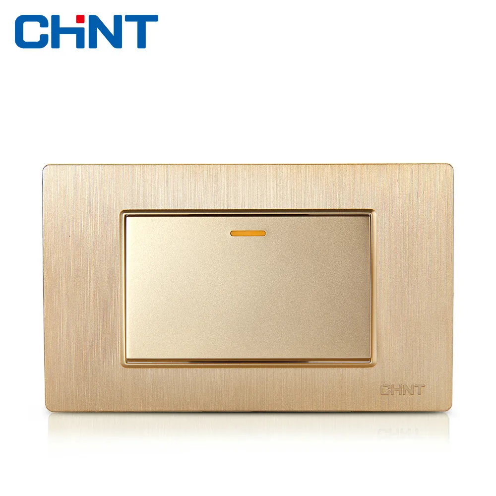 

CHINT Electric 118 Type Illuminated Light Switches NEW5D Wire Drawing Gold Within Block Frame One Gang Two Way Switch