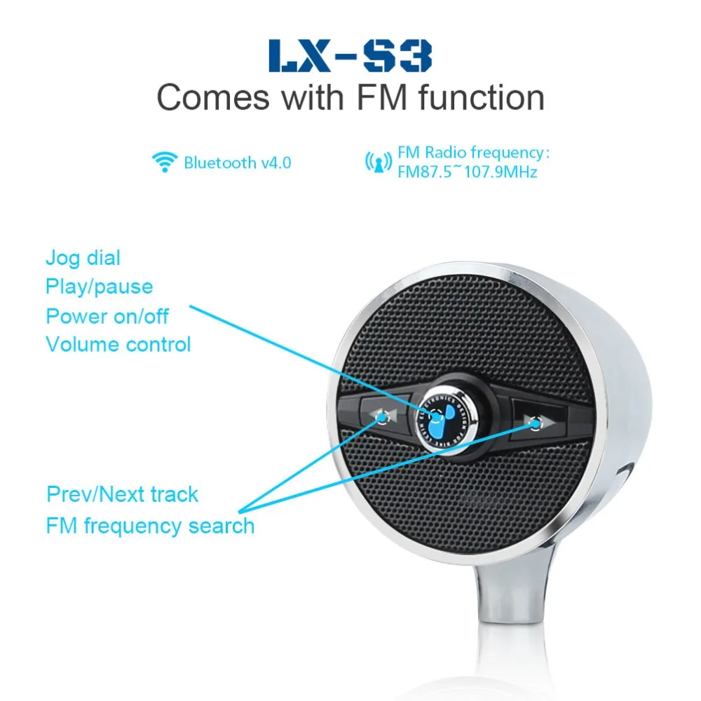 Brand Lexin 3 inch Motorcycle bluetooth speaker Audio Sound System Stereo Build in FM radio |