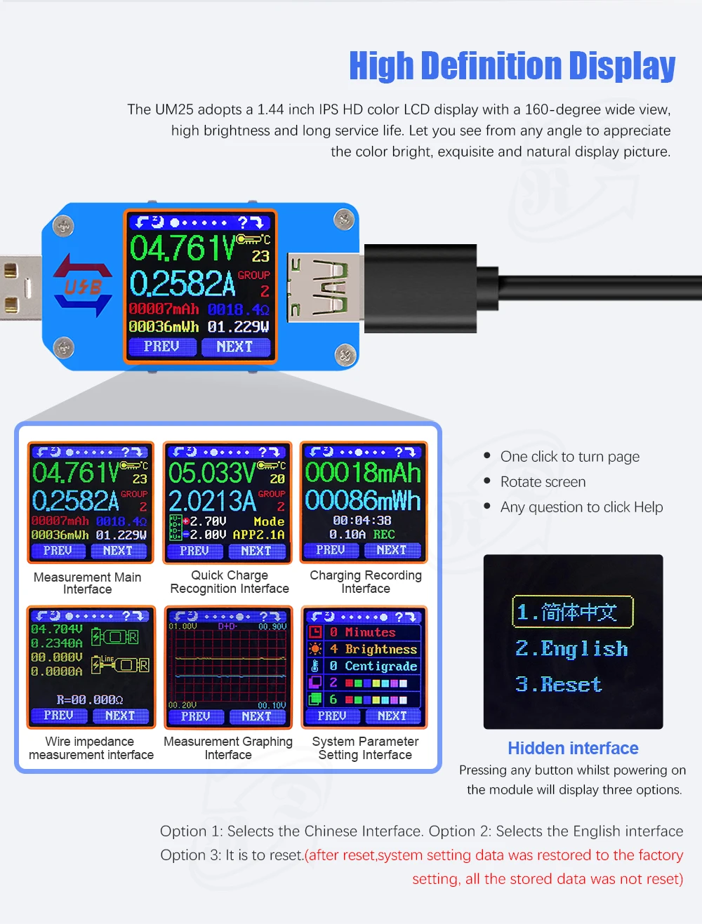 AT34 UM34/UM34C UM24/UM24C UM25/UM25C цветной ЖК-дисплей USB тестер напряжения измеритель тока Вольтметр USB Тестер