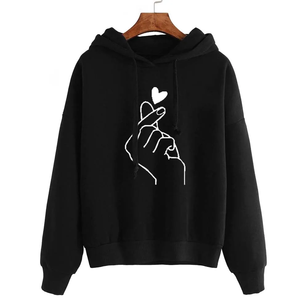 

Warm Hooded Tops Printing New Personality Casual Loose Woman Long Sleeve