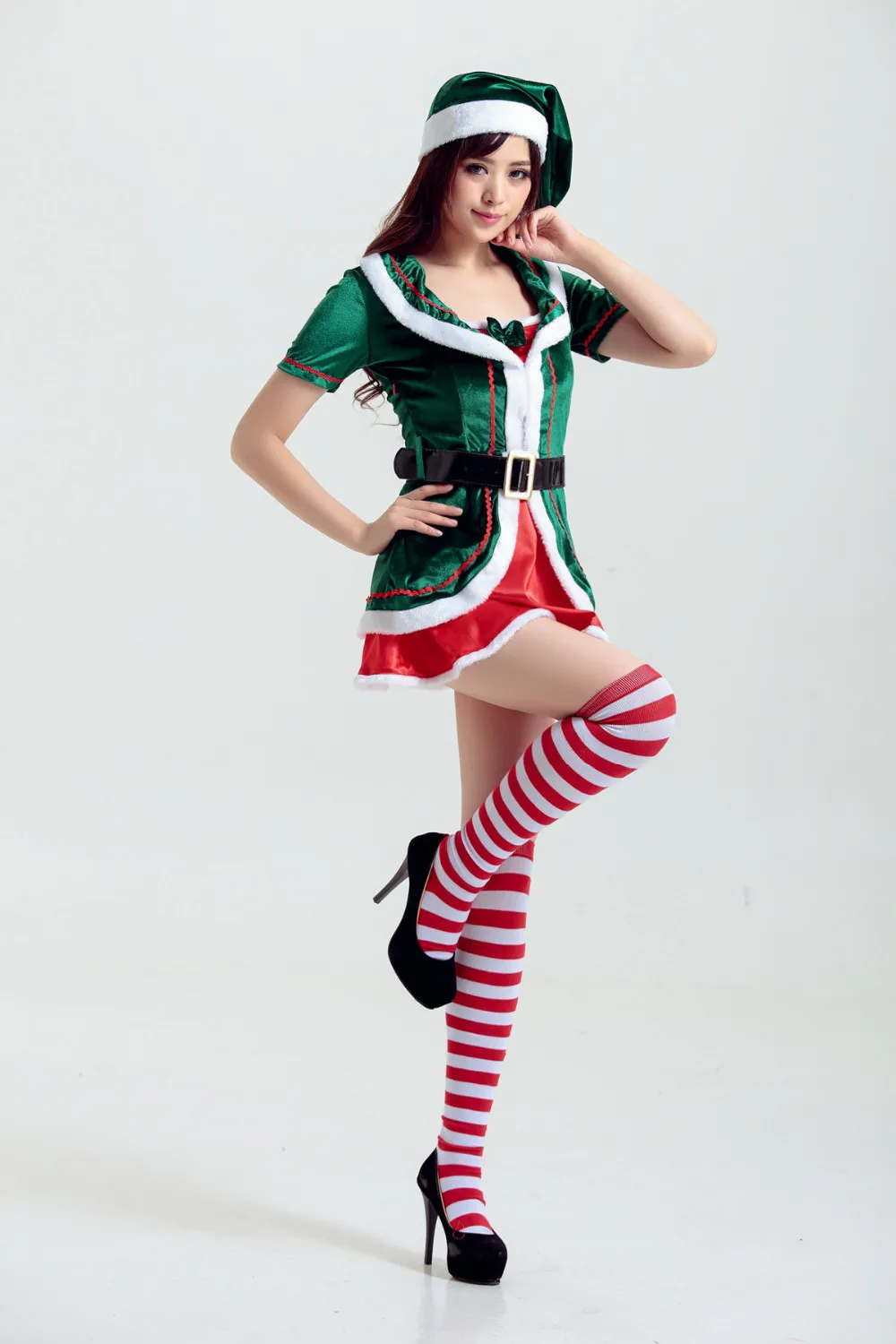 Новый женский сексуальный Рождественский костюм для взрослых зеленая