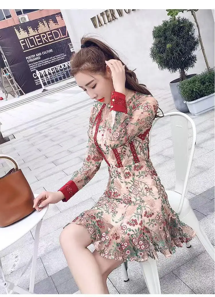 Новое поступление 2019 кружевное Сетчатое лоскутное газовое платье с цветочной