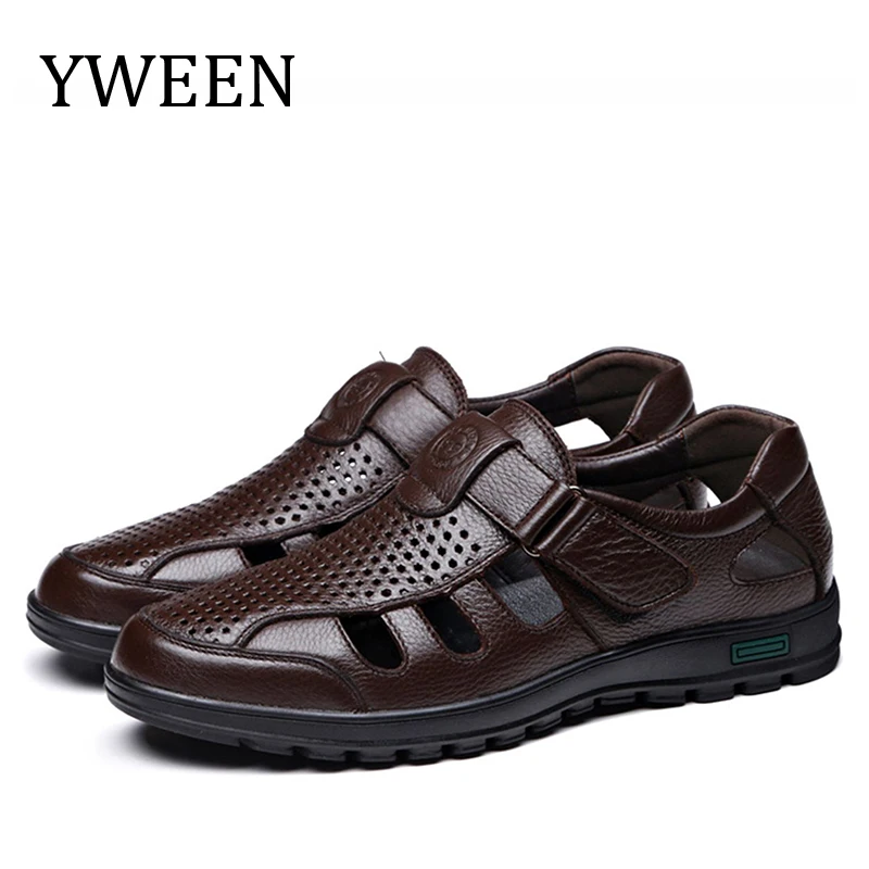 Мужские модные кожаные сандалии YWEEN большие размеры мужские уличные - Фото №1