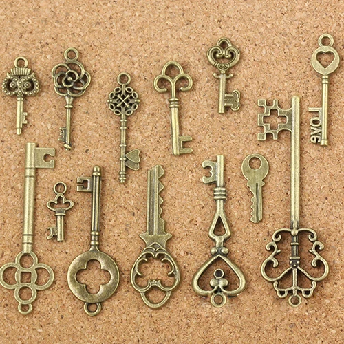 13 шт. старинный античный стиль бронзовые ключи винтажный DIY кулон металлические