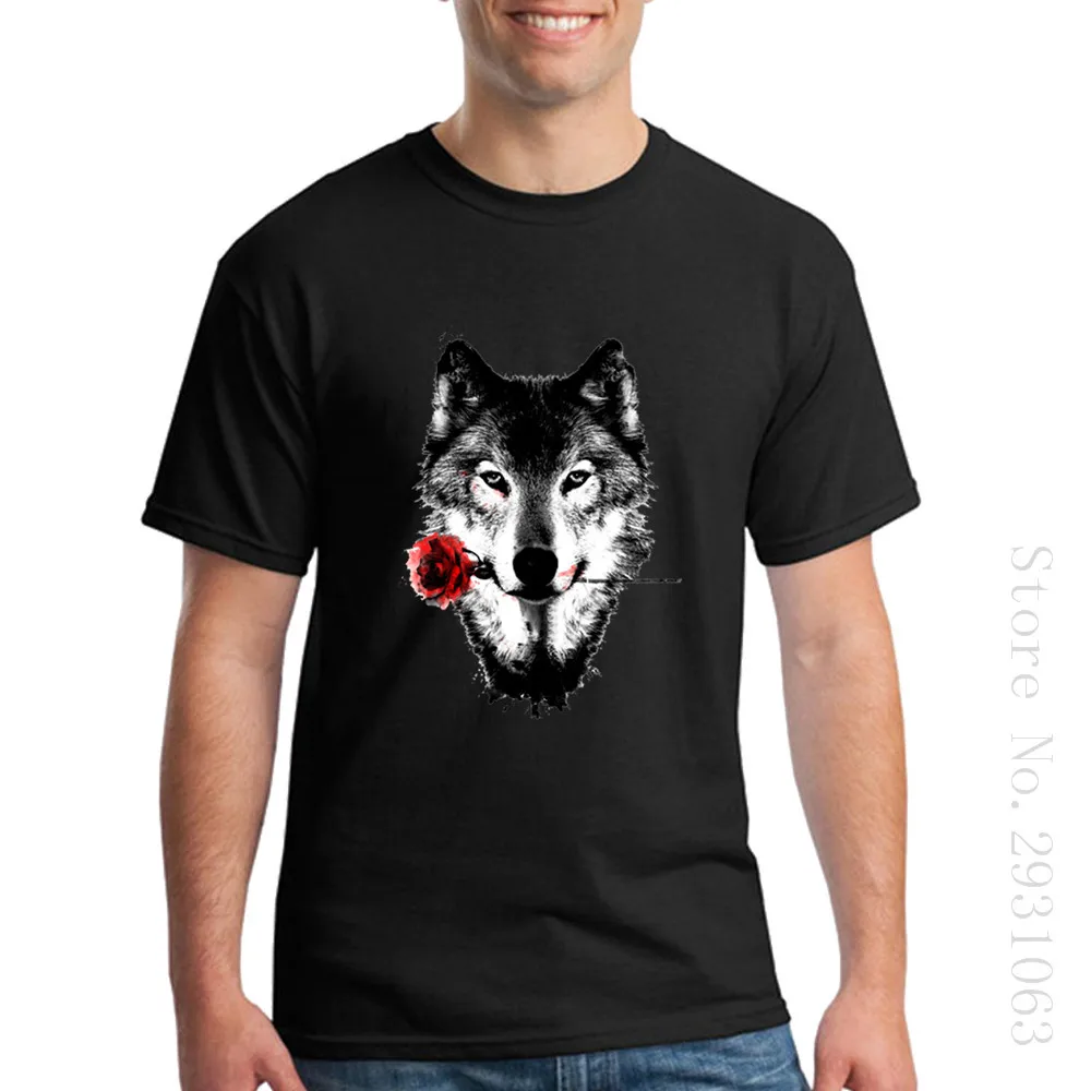 Мужские футболки 2018 роза Романтический зловещий волк рубашка топы Camisetas вина