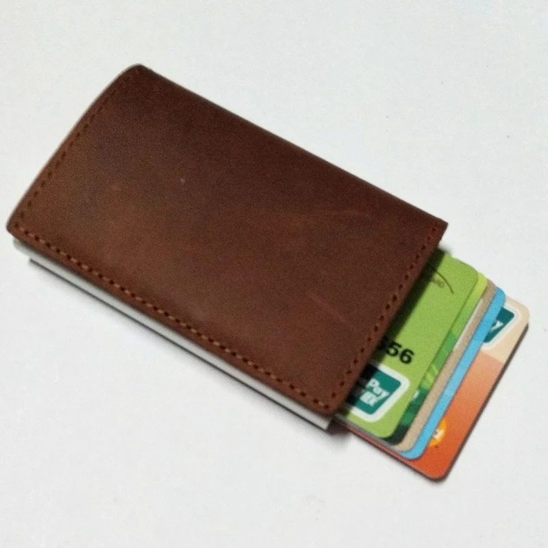 Brand 2020 Men Blocking Rfid Wallet Mini Genuine Leather Business Aluminium Credit Card Holder Purse Automatic Slide Case | Багаж и сумки