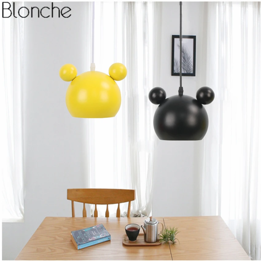 Nordic Mickey Led Pendant Lights Modern Hanging Lamp for Children's Room Kids Bedroom Light Fixture Home Loft Decor Luminaire