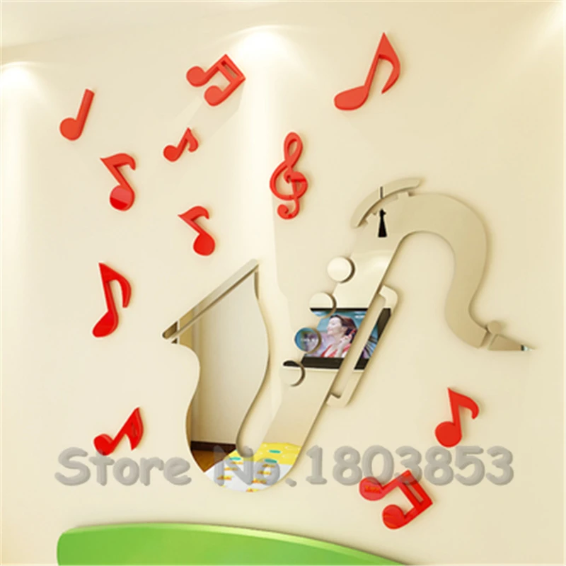 Новые 3d зеркальные настенные наклейки саксофон музыкального класса трехмерный