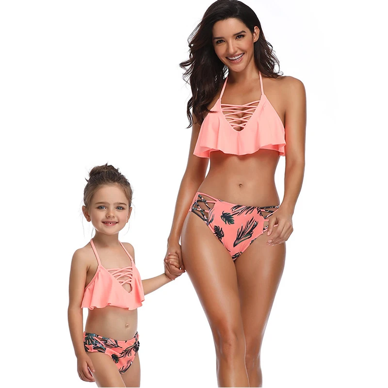 Новинка 2019 одинаковая семейная одежда купальник для матери и дочери бикини с