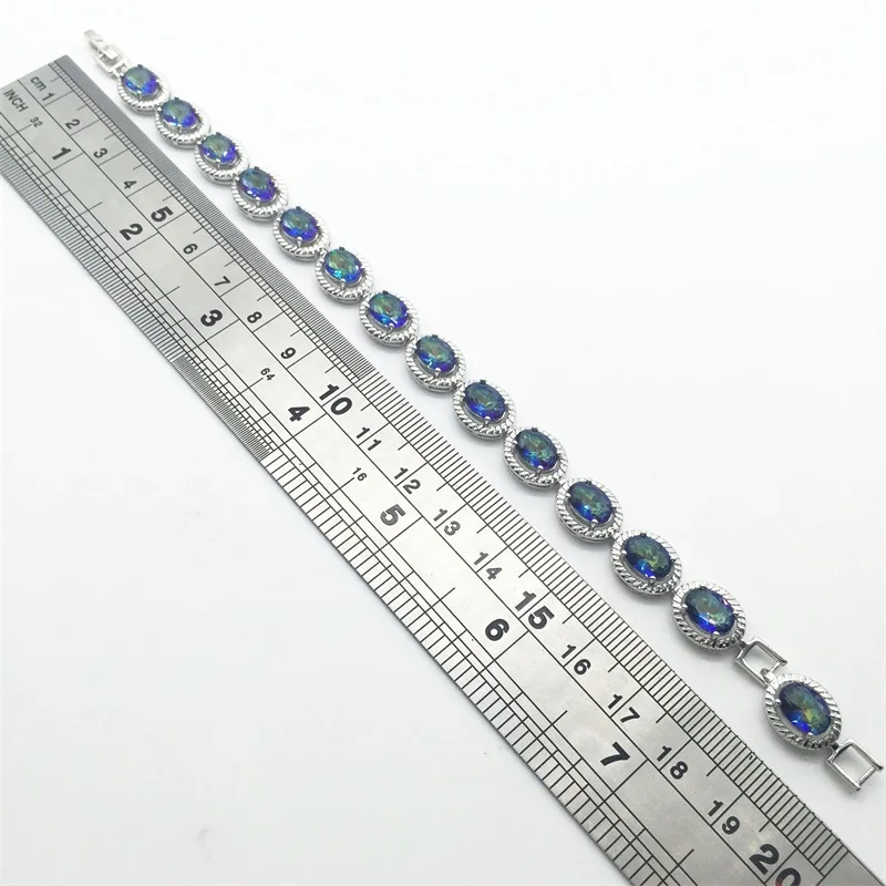 

Exquisite Sterling Silver Crystal Jewelry Blue Mystic Rainbow color Stone Bracelets Bangles For Women Christmas