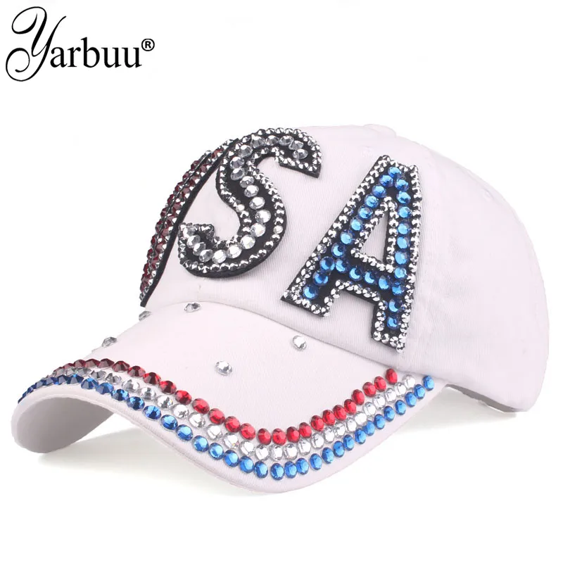 [YARBUU] бейсболка с флагом США три цвета стразы Snapback Повседневная шляпа для гольфа