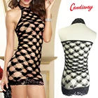 Сетчатое мини-платье черного цвета, с крупной сеткой, сексуальное асимметричное Сетчатое боди с воротником Хомутом, размера плюс