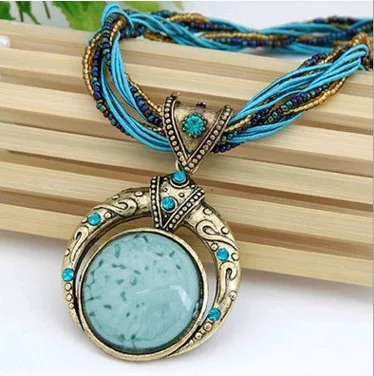 1SP0015 Boho Ожерелье s Этнические Бусы из натурального камня винтажные Ожерелья Подвески массивное ожерелье s Шкентели длинное ожерелье женские ювелирные изделия - Окраска металла: 1SP0015