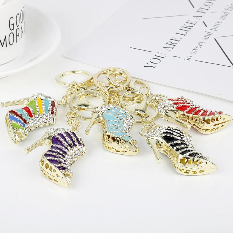 dongsheng 2018 Creative High Heel Shoes Keychains Rhinestone Keyring Women Handbag Key Holder | Украшения и аксессуары