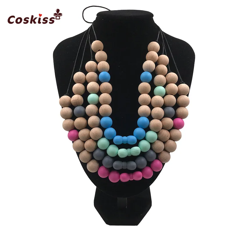 Mordedor de silicona de seguridad para beb&eacute;, cuentas de madera, juguete para morder, collar, accesorio para beb&eacute;, regalo sin BPA-0