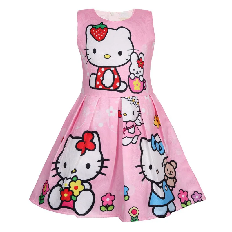 Модное платье для девочек летнее с рисунком кота праздничное костюм на день