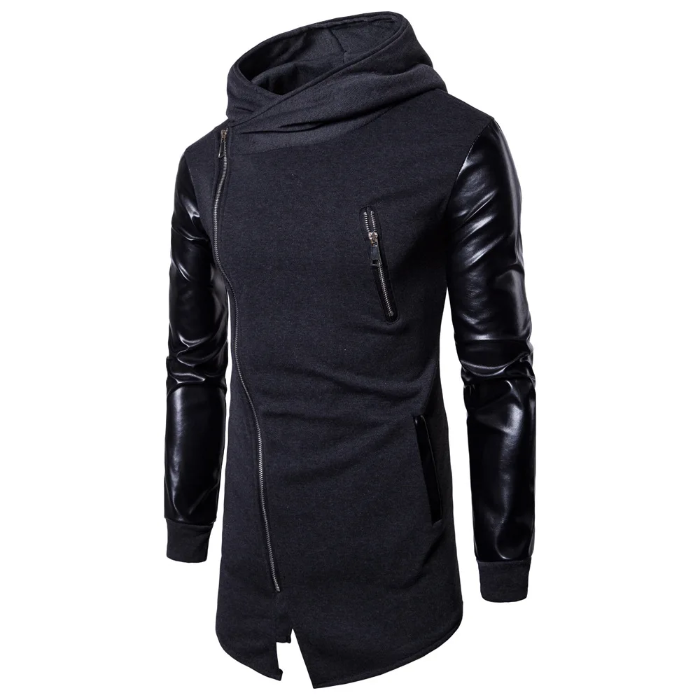 

3 d winter fashion leisure spell leather sleeves European yards men's hooded fleece jacket