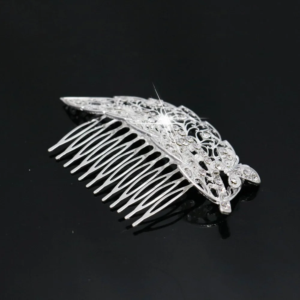 Trendy Hairwear Flower Crystal Wedding Tiara Handmade Silver Plated Leaf Bridal Hair Comb Fashion Jewelry Accessories Ornaments | Украшения