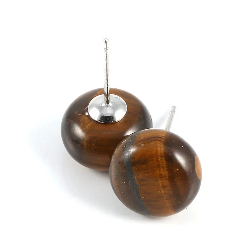 Tiger Eye Stone AAA натуральный камень серьги круглые бусины Роза кварца аметисты лазурит серьги камень для женщин - Окраска металла: Tiger Eye Stone