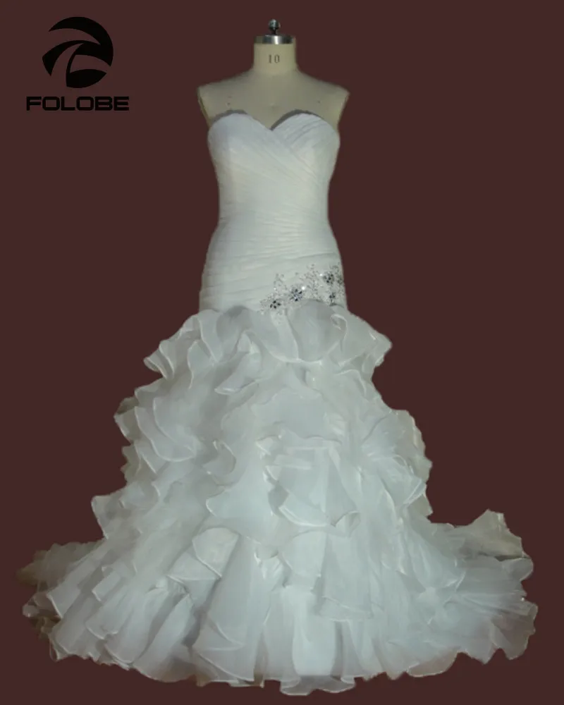 Robe Mariage 2016 индивидуальный заказ Белый/Кот органзы Pleat Бисер Кристалл оборками-line
