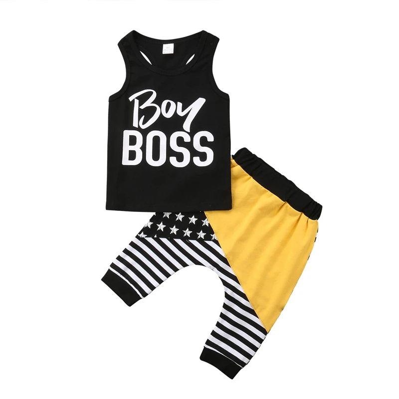 

pudcoco 0-4Y Newborn Baby Boys Outfits 2Pcs Boy boss letter Vest +Stripe Pants bebe boy cotton Clothes Set